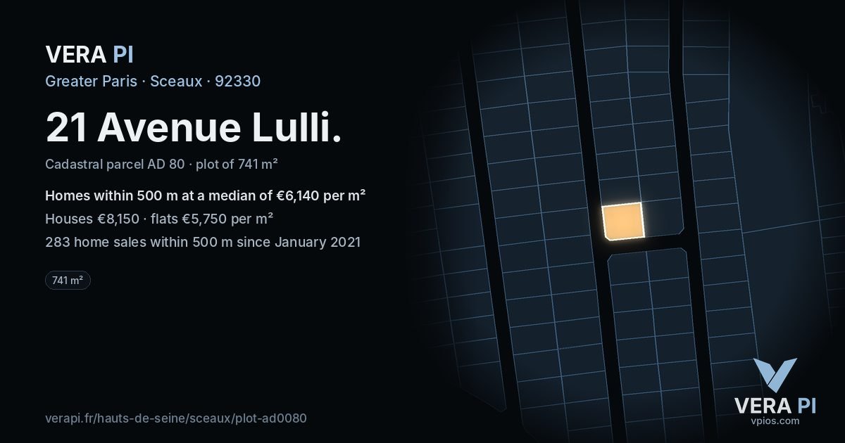 21 Avenue Lulli, Sceaux at night – the plot lit, the parcels around coloured by the prices near them