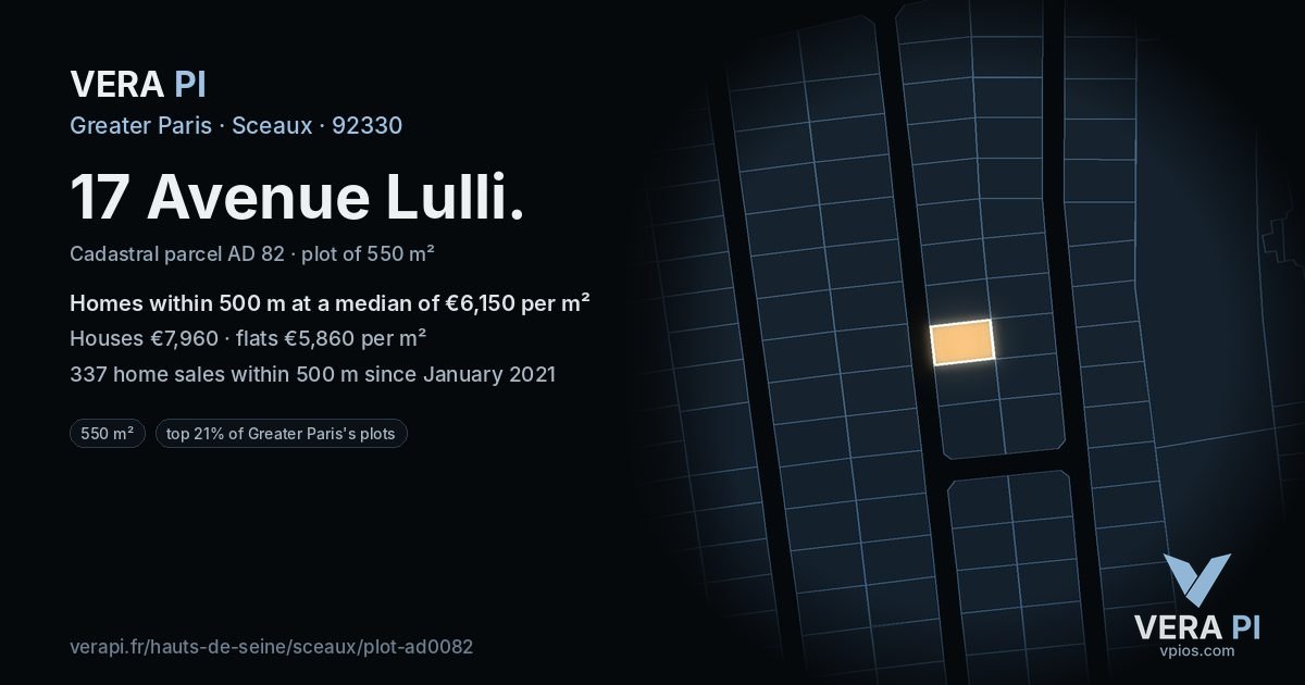 17 Avenue Lulli, Sceaux at night – the plot lit, the parcels around coloured by the prices near them