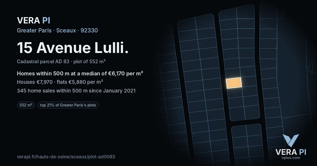 15 Avenue Lulli, Sceaux at night – the plot lit, the parcels around coloured by the prices near them