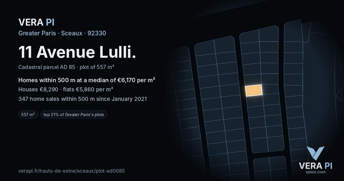 11 Avenue Lulli, Sceaux at night – the plot lit, the parcels around coloured by the prices near them