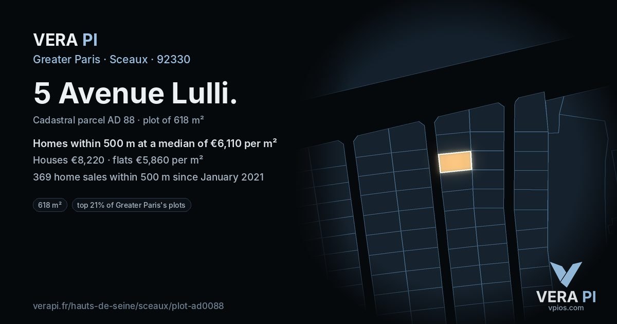 5 Avenue Lulli, Sceaux at night – the plot lit, the parcels around coloured by the prices near them