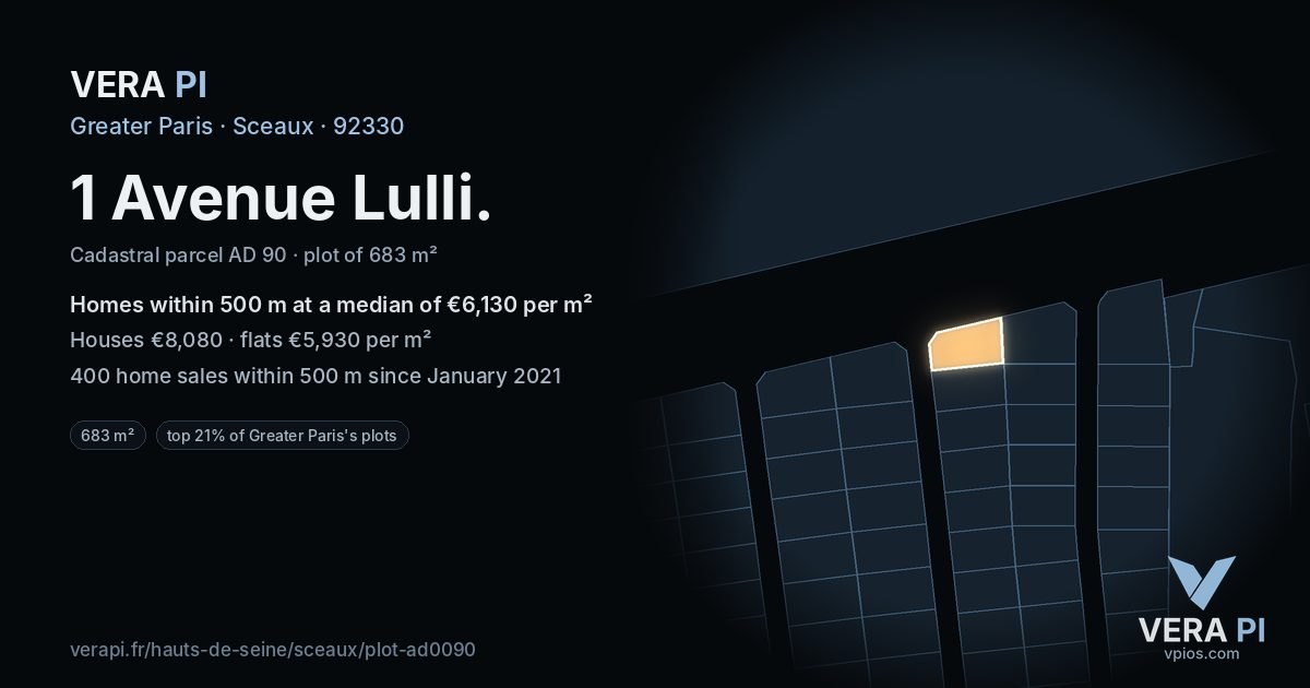 1 Avenue Lulli, Sceaux at night – the plot lit, the parcels around coloured by the prices near them