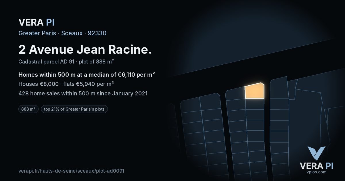 2 Avenue Jean Racine, Sceaux at night – the plot lit, the parcels around coloured by the prices near them