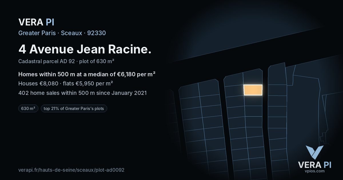 4 Avenue Jean Racine, Sceaux at night – the plot lit, the parcels around coloured by the prices near them