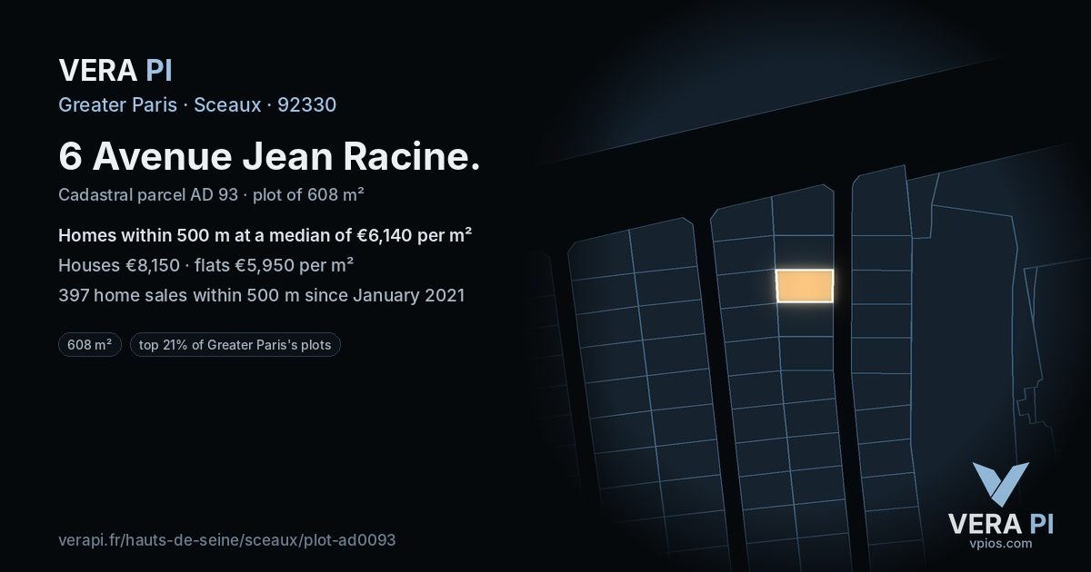 6 Avenue Jean Racine, Sceaux at night – the plot lit, the parcels around coloured by the prices near them