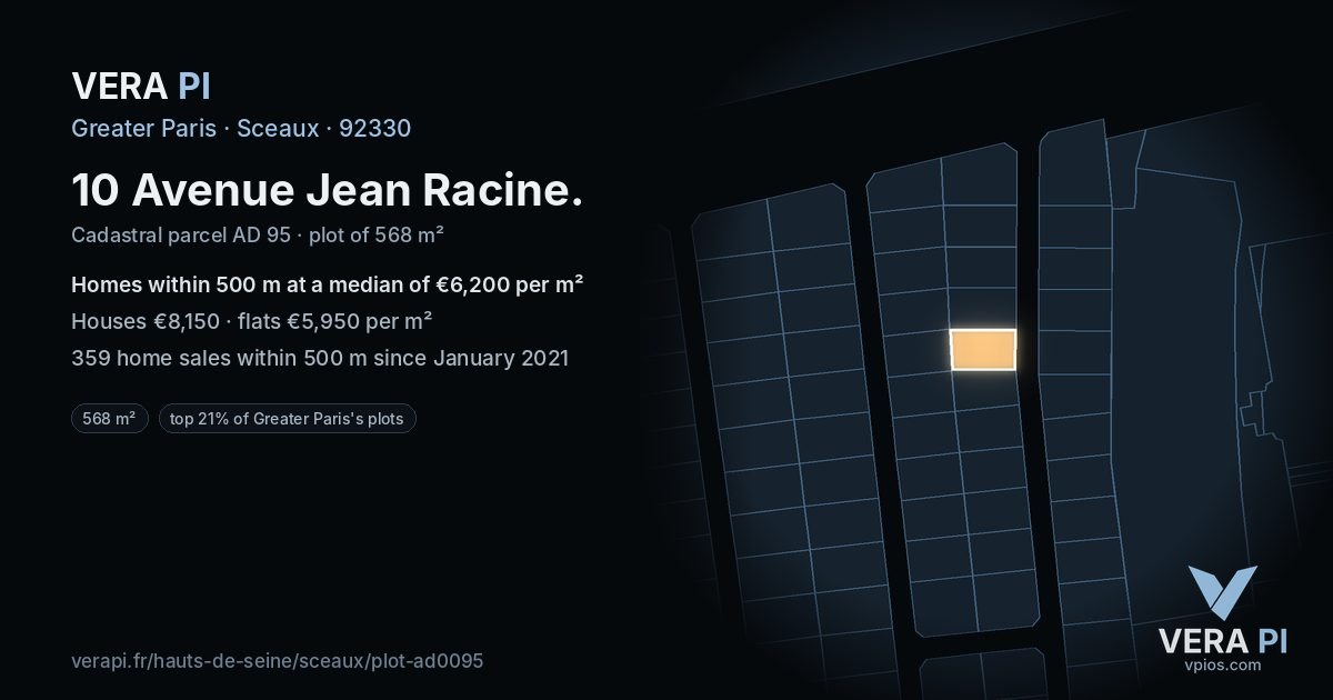10 Avenue Jean Racine, Sceaux at night – the plot lit, the parcels around coloured by the prices near them