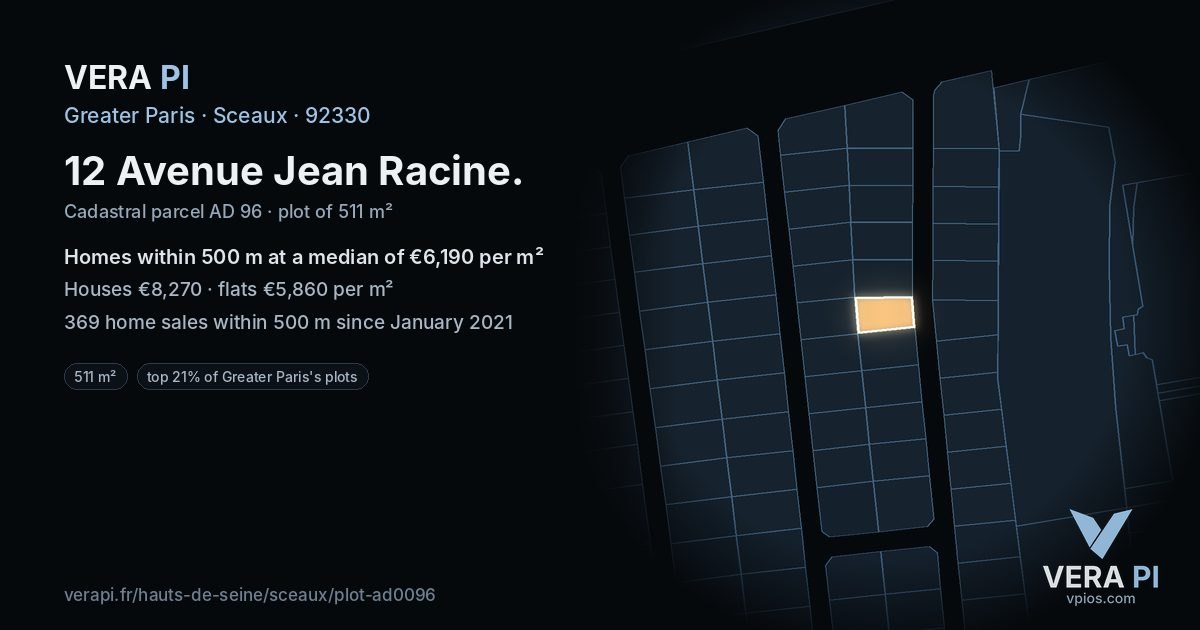 12 Avenue Jean Racine, Sceaux at night – the plot lit, the parcels around coloured by the prices near them