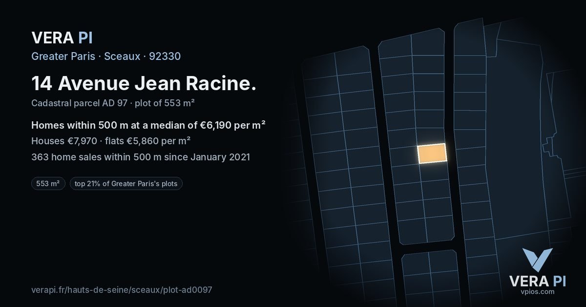 14 Avenue Jean Racine, Sceaux at night – the plot lit, the parcels around coloured by the prices near them