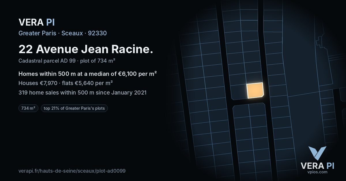 22 Avenue Jean Racine, Sceaux at night – the plot lit, the parcels around coloured by the prices near them