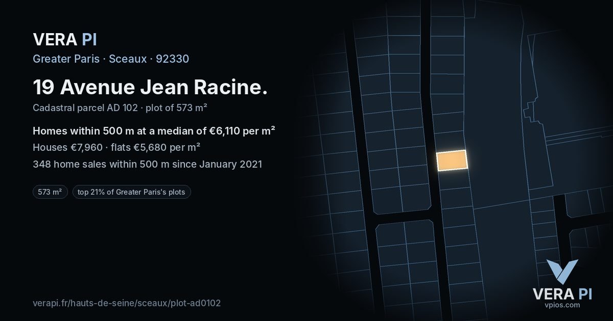 19 Avenue Jean Racine, Sceaux at night – the plot lit, the parcels around coloured by the prices near them
