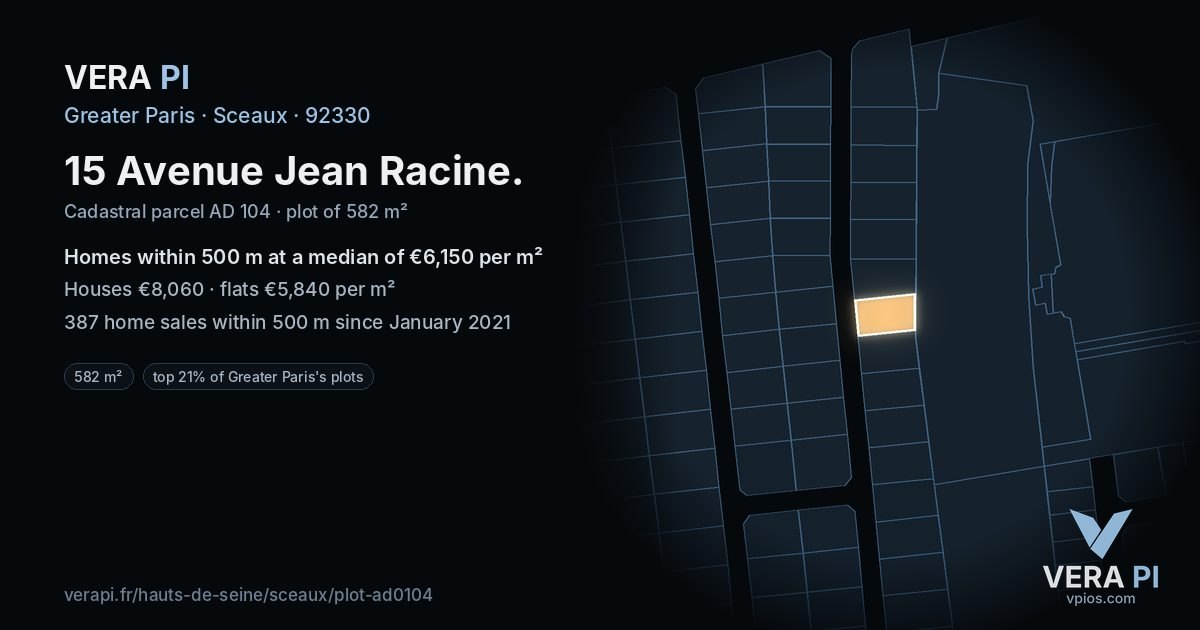 15 Avenue Jean Racine, Sceaux at night – the plot lit, the parcels around coloured by the prices near them