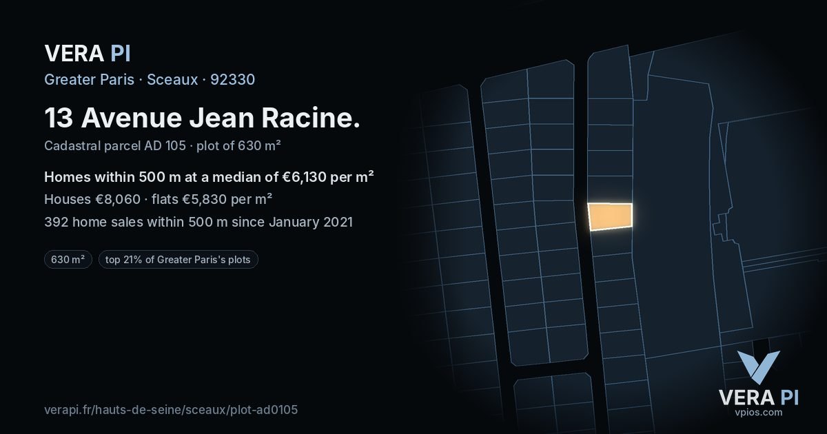 13 Avenue Jean Racine, Sceaux at night – the plot lit, the parcels around coloured by the prices near them