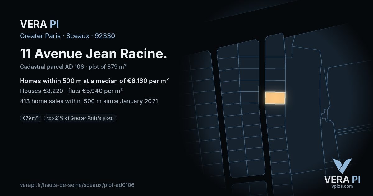 11 Avenue Jean Racine, Sceaux at night – the plot lit, the parcels around coloured by the prices near them