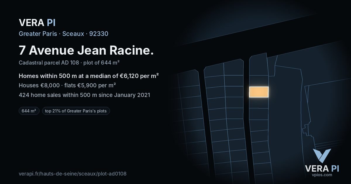 7 Avenue Jean Racine, Sceaux at night – the plot lit, the parcels around coloured by the prices near them