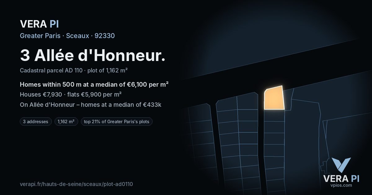 3 Allée d'Honneur, Sceaux at night – the plot lit, the parcels around coloured by the prices near them