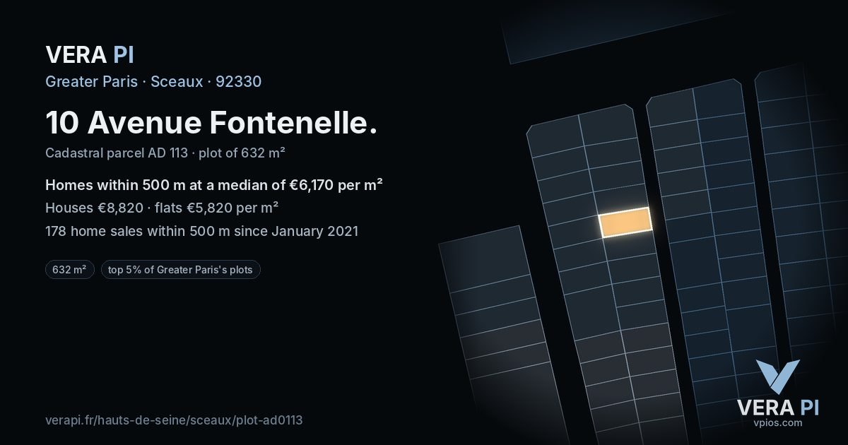 10 Avenue Fontenelle, Sceaux at night – the plot lit, the parcels around coloured by the prices near them