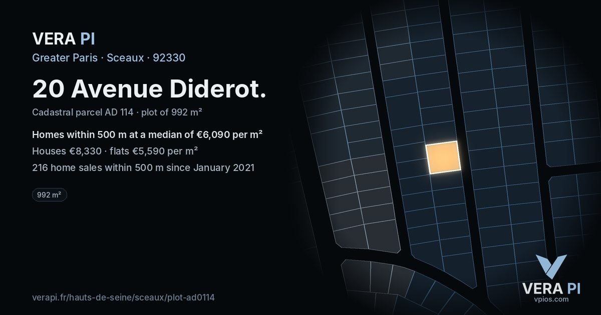 20 Avenue Diderot, Sceaux at night – the plot lit, the parcels around coloured by the prices near them