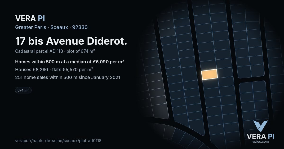 17 bis Avenue Diderot, Sceaux at night – the plot lit, the parcels around coloured by the prices near them