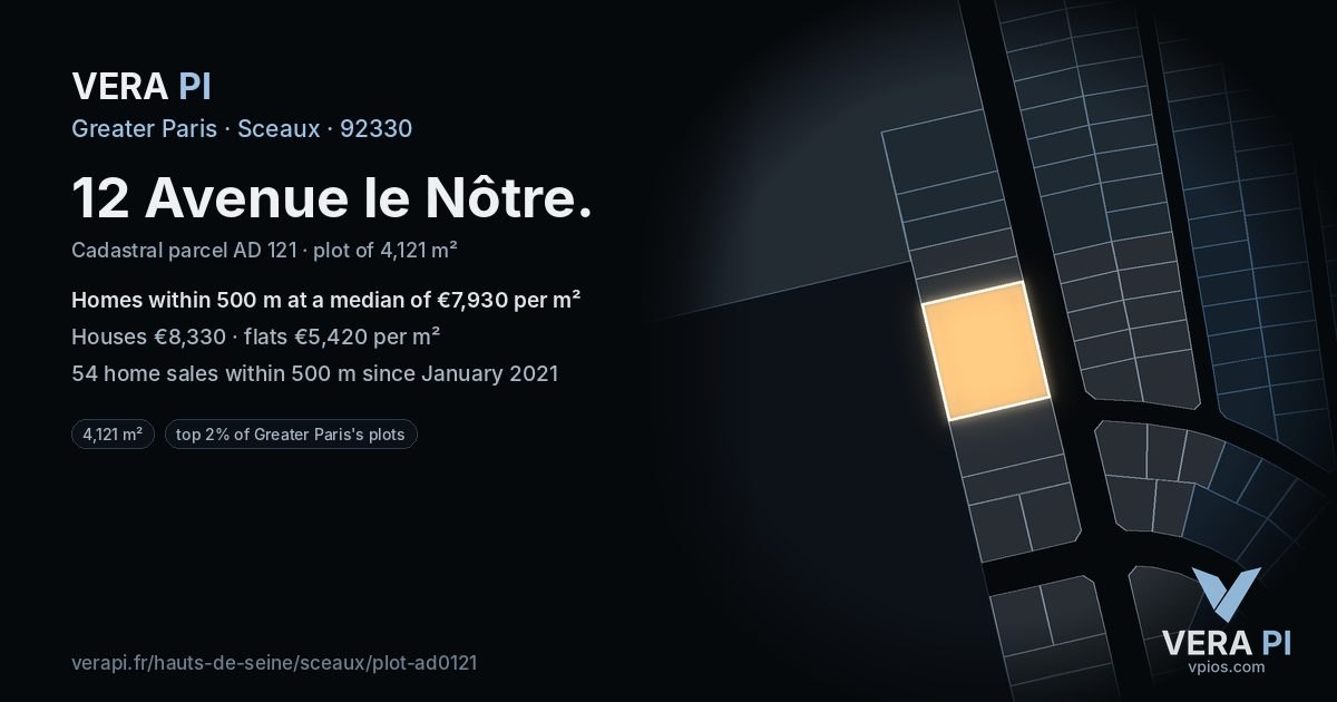 12 Avenue le Nôtre, Sceaux at night – the plot lit, the parcels around coloured by the prices near them