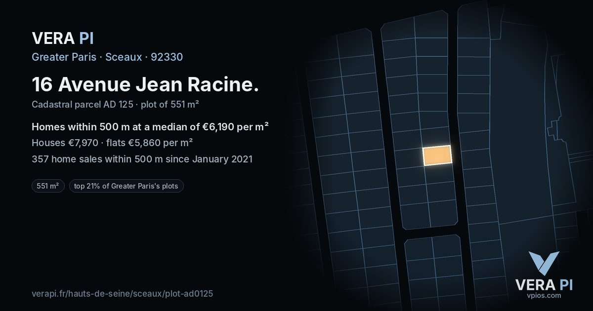 16 Avenue Jean Racine, Sceaux at night – the plot lit, the parcels around coloured by the prices near them