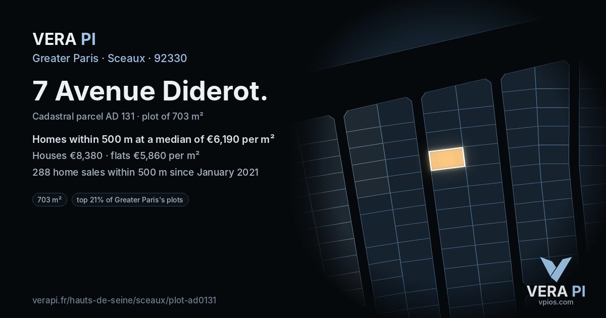 7 Avenue Diderot, Sceaux at night – the plot lit, the parcels around coloured by the prices near them