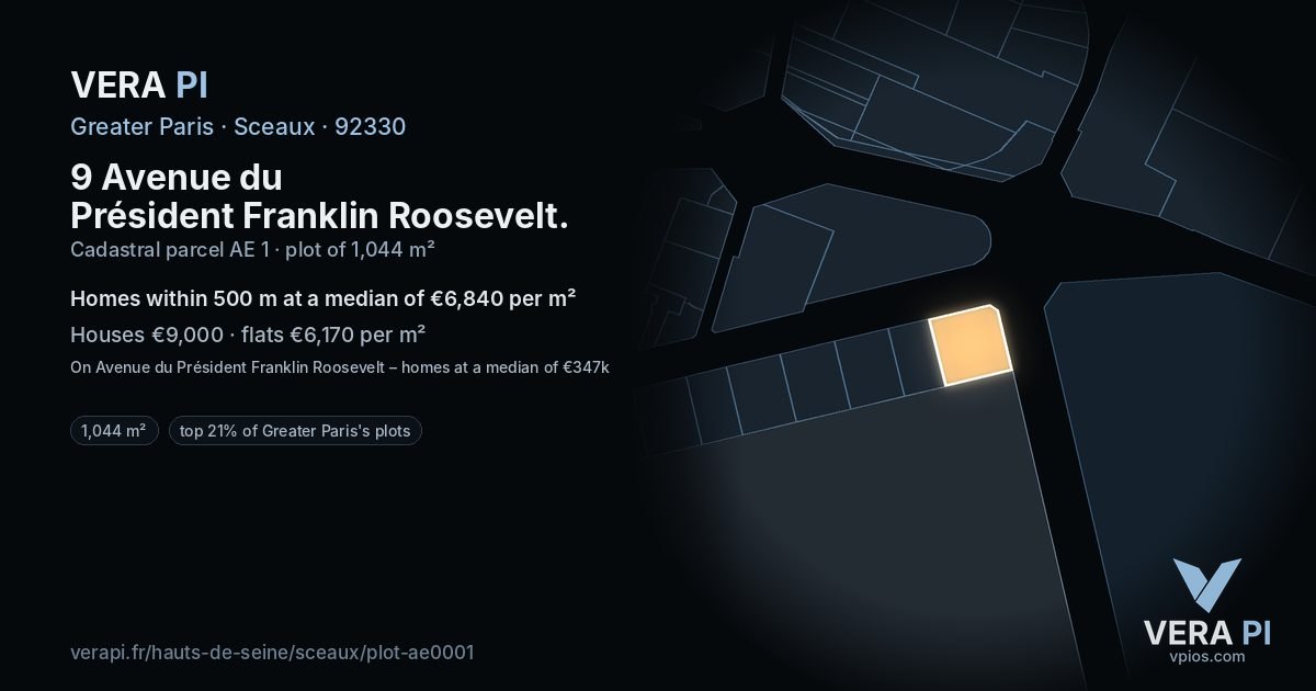 9 Avenue du Président Franklin Roosevelt, Sceaux at night – the plot lit, the parcels around coloured by the prices near them