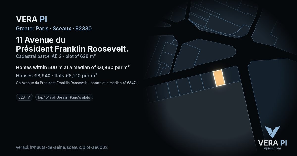 11 Avenue du Président Franklin Roosevelt, Sceaux at night – the plot lit, the parcels around coloured by the prices near them