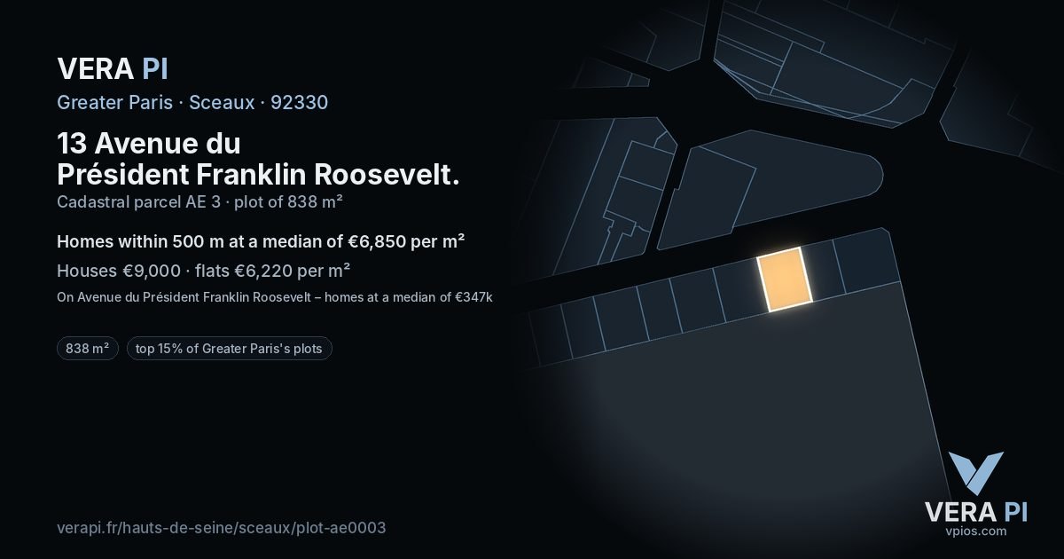 13 Avenue du Président Franklin Roosevelt, Sceaux at night – the plot lit, the parcels around coloured by the prices near them
