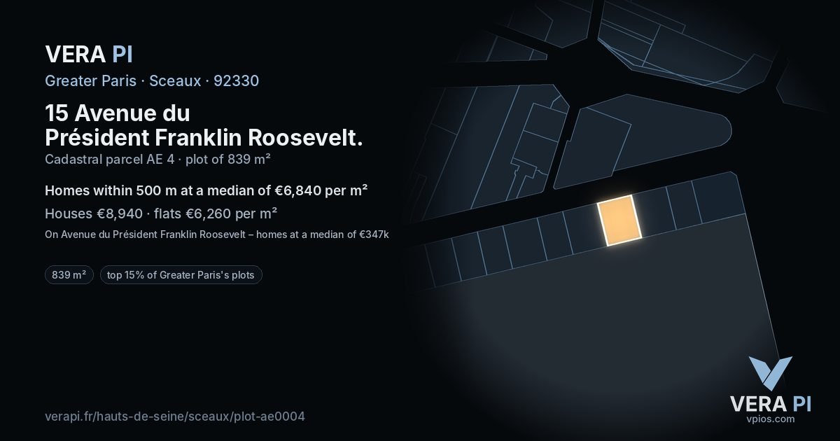 15 Avenue du Président Franklin Roosevelt, Sceaux at night – the plot lit, the parcels around coloured by the prices near them