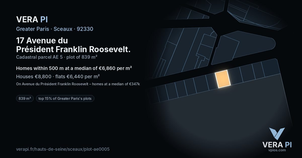 17 Avenue du Président Franklin Roosevelt, Sceaux at night – the plot lit, the parcels around coloured by the prices near them