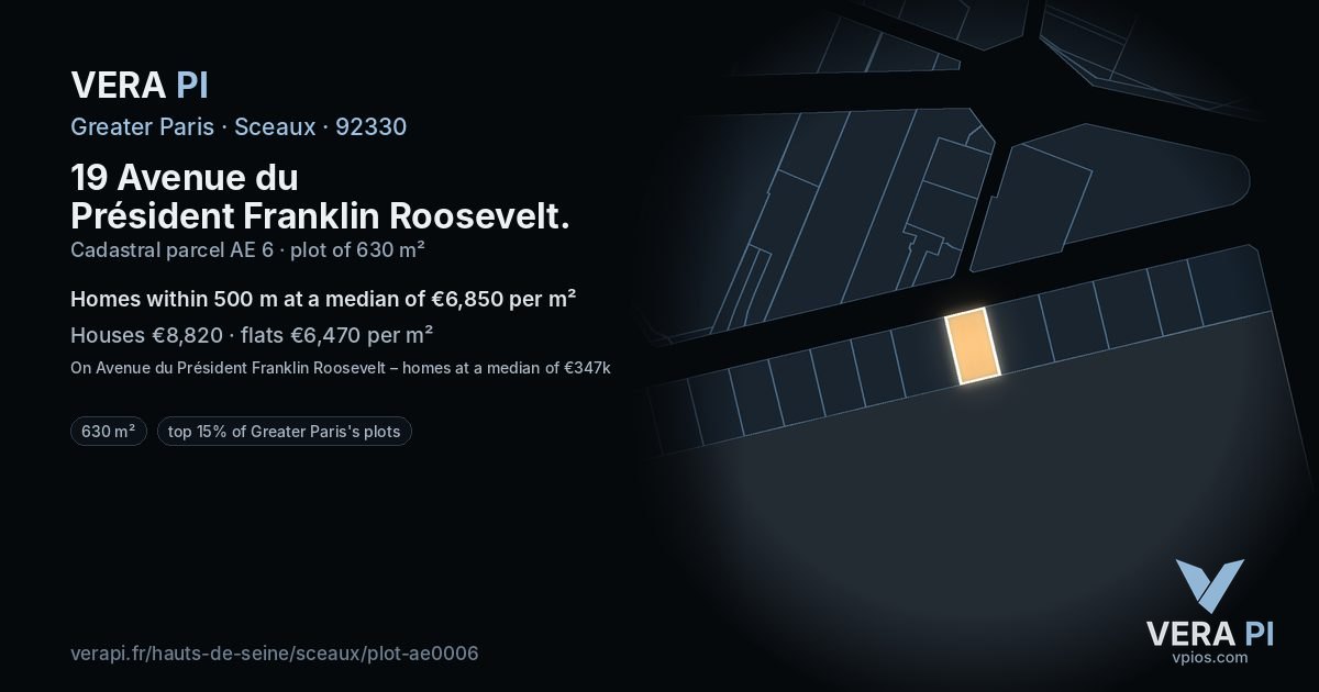 19 Avenue du Président Franklin Roosevelt, Sceaux at night – the plot lit, the parcels around coloured by the prices near them