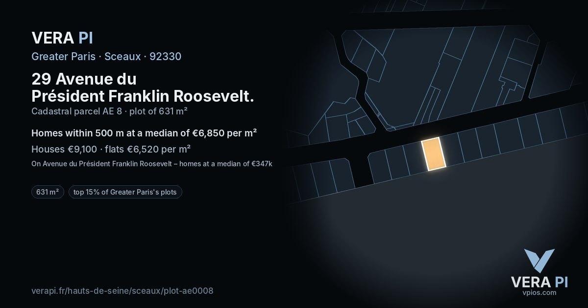 29 Avenue du Président Franklin Roosevelt, Sceaux at night – the plot lit, the parcels around coloured by the prices near them