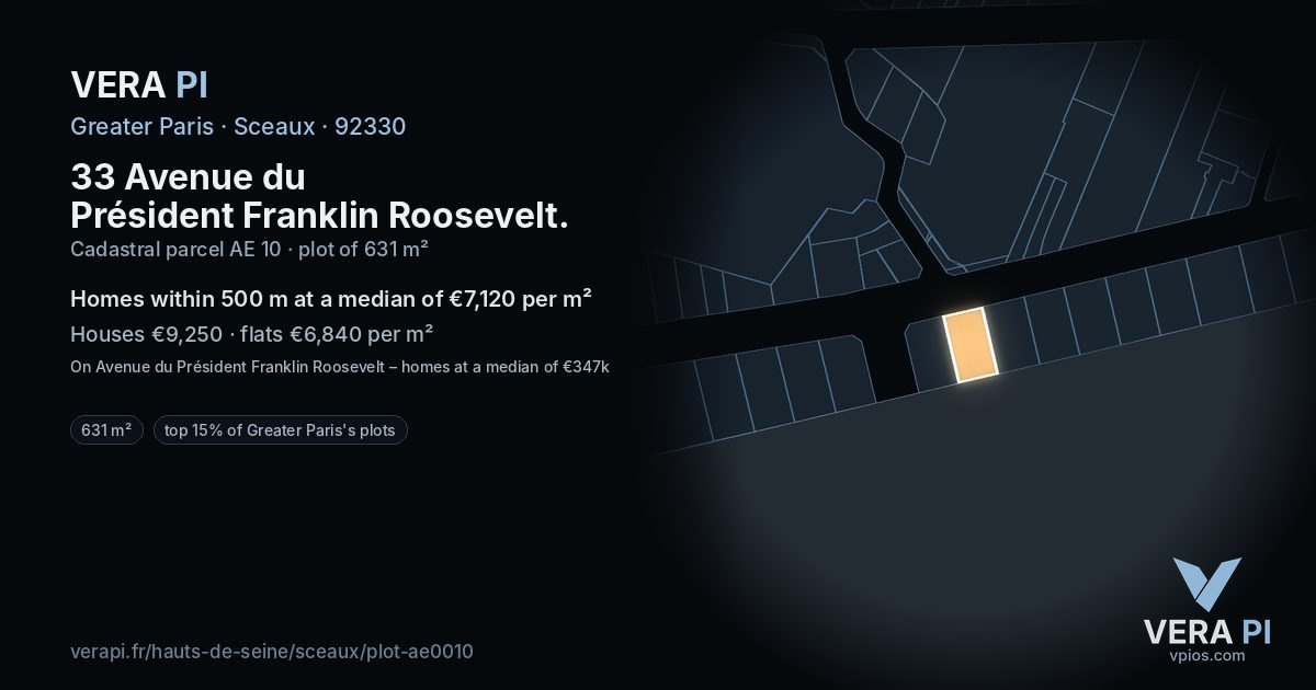 33 Avenue du Président Franklin Roosevelt, Sceaux at night – the plot lit, the parcels around coloured by the prices near them