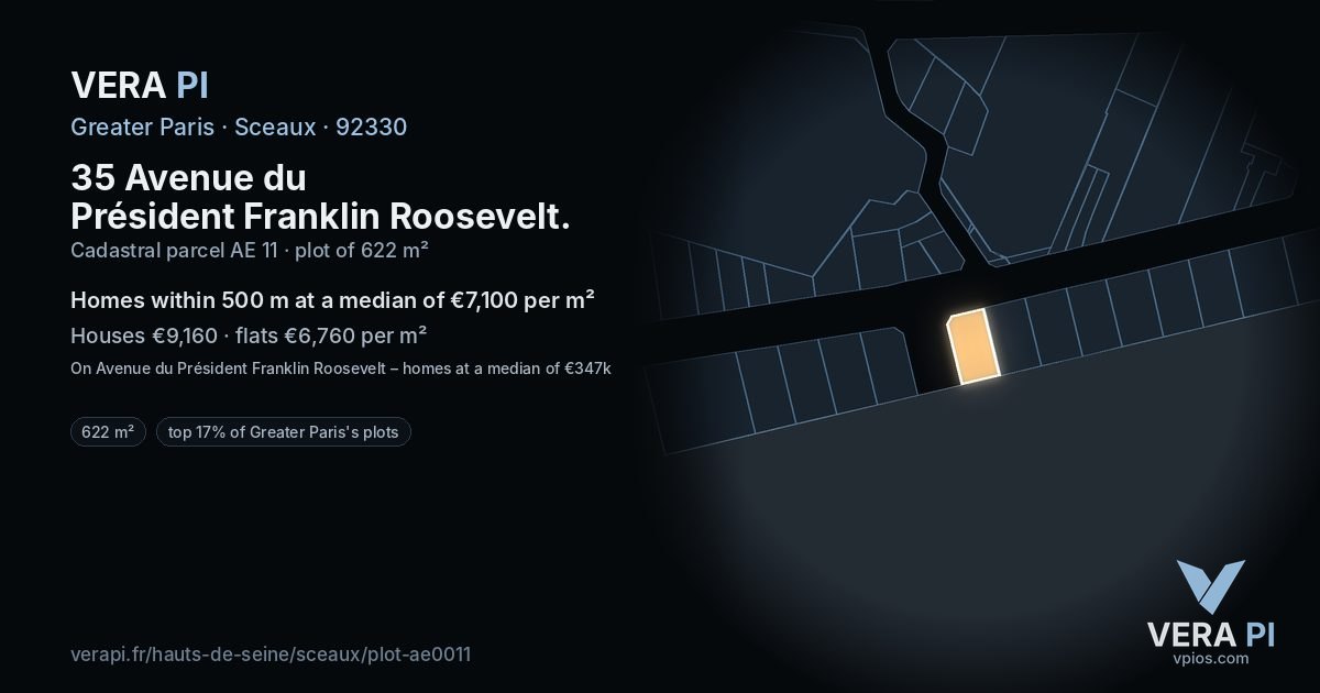 35 Avenue du Président Franklin Roosevelt, Sceaux at night – the plot lit, the parcels around coloured by the prices near them