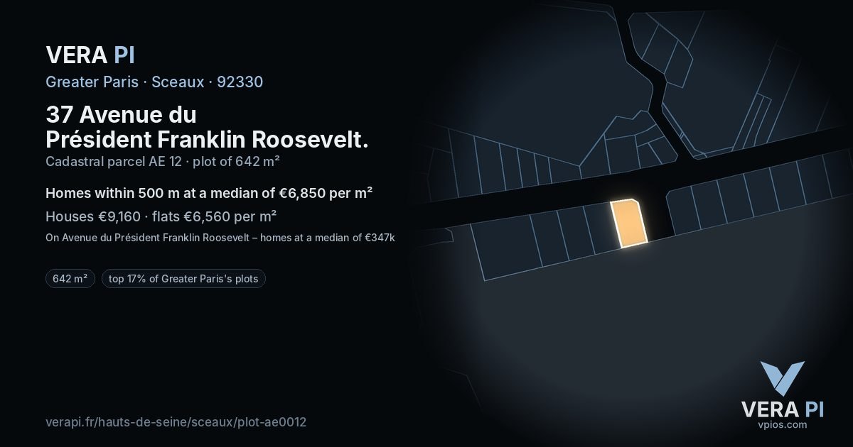 37 Avenue du Président Franklin Roosevelt, Sceaux at night – the plot lit, the parcels around coloured by the prices near them