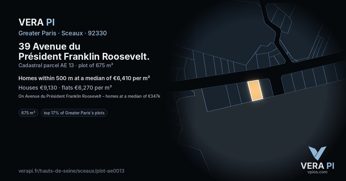 39 Avenue du Président Franklin Roosevelt, Sceaux at night – the plot lit, the parcels around coloured by the prices near them