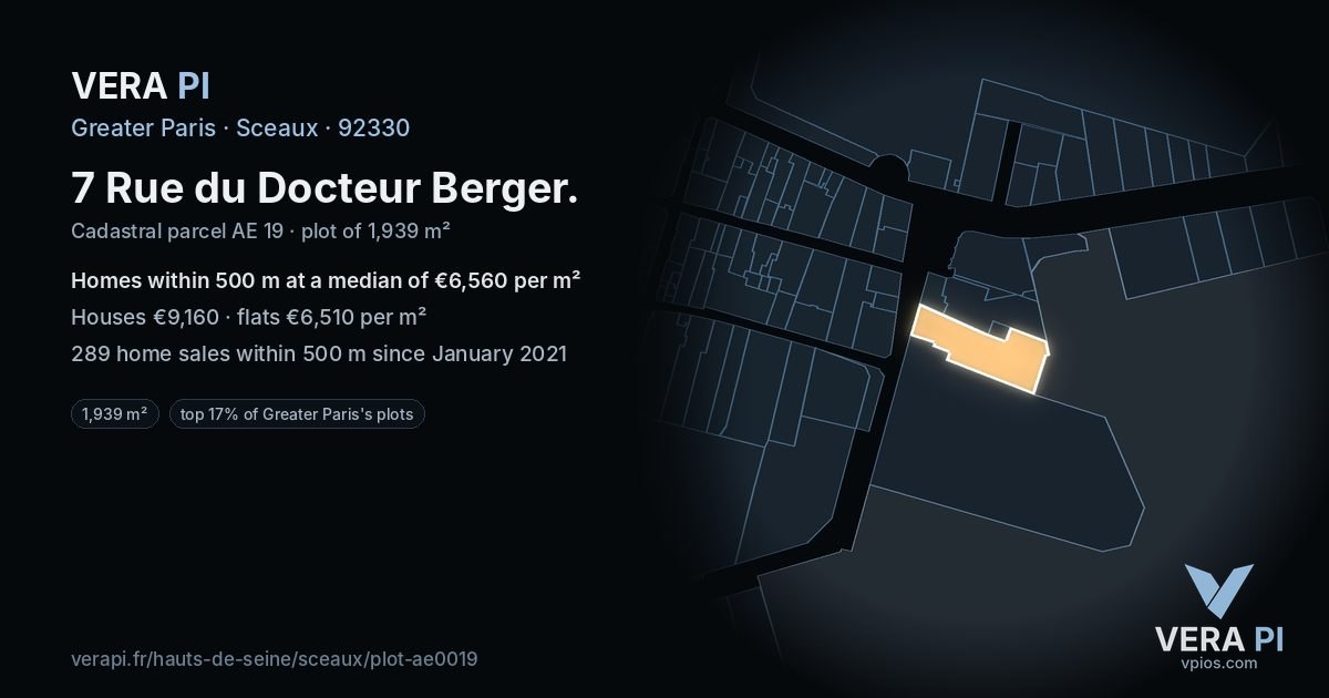 7 Rue du Docteur Berger, Sceaux at night – the plot lit, the parcels around coloured by the prices near them
