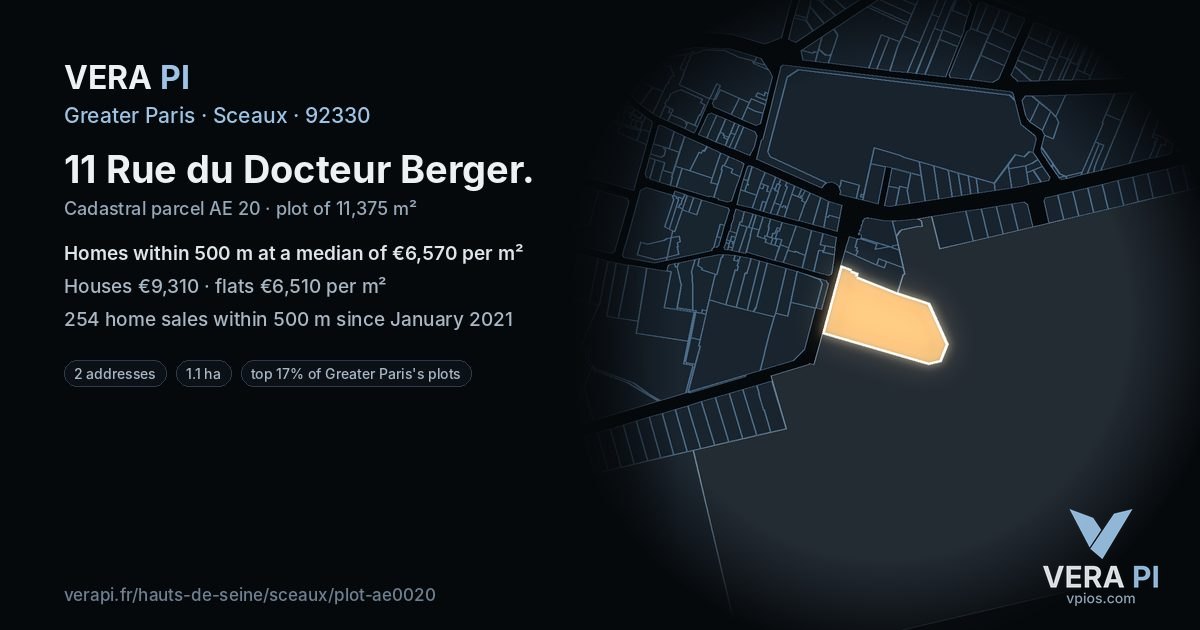 11 Rue du Docteur Berger, Sceaux at night – the plot lit, the parcels around coloured by the prices near them