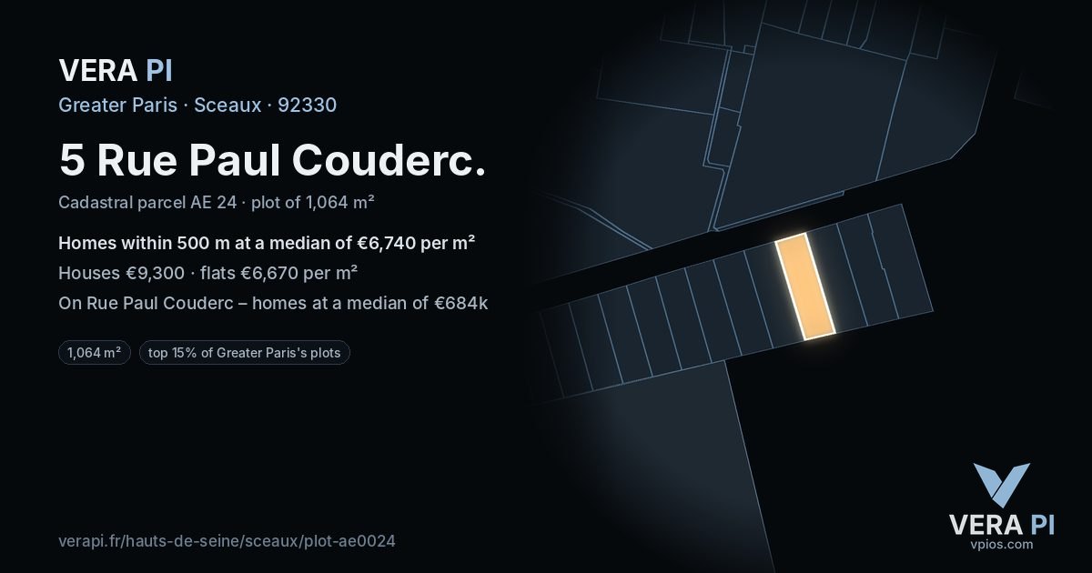5 Rue Paul Couderc, Sceaux at night – the plot lit, the parcels around coloured by the prices near them