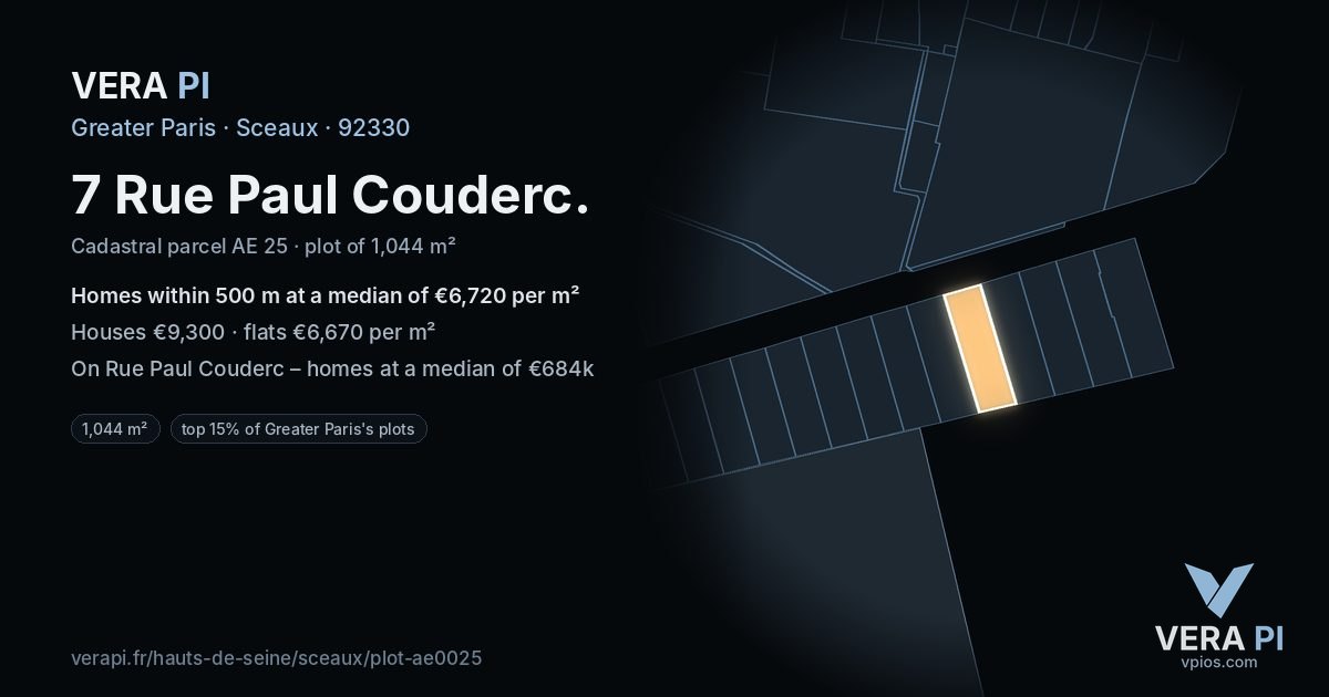 7 Rue Paul Couderc, Sceaux at night – the plot lit, the parcels around coloured by the prices near them