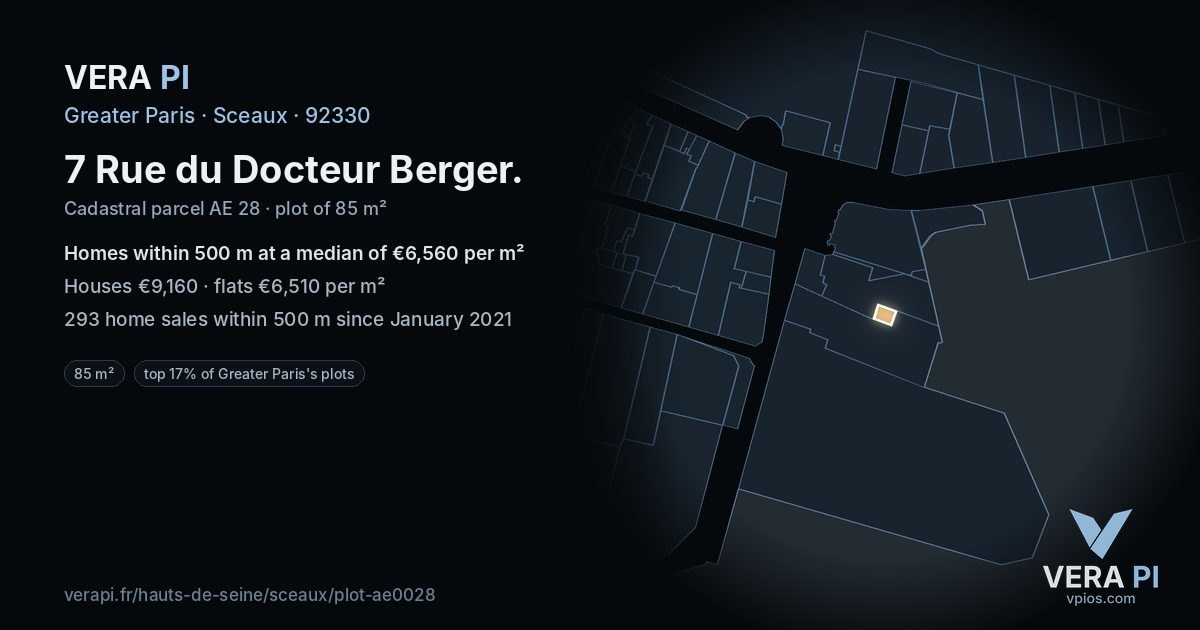 7 Rue du Docteur Berger, Sceaux at night – the plot lit, the parcels around coloured by the prices near them