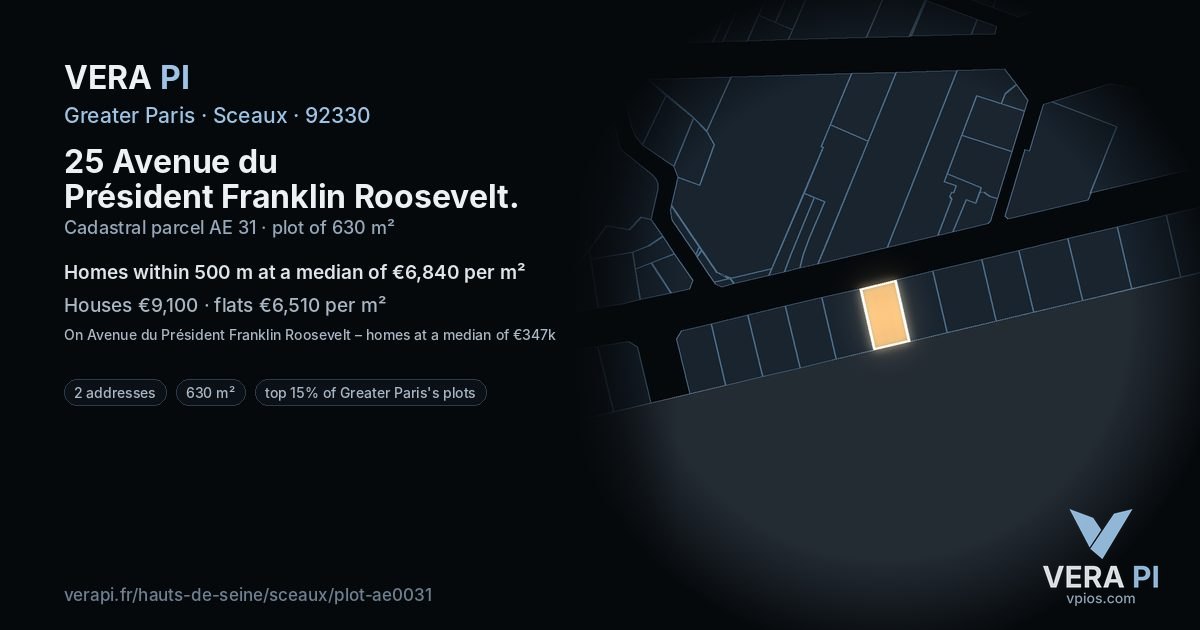 25 Avenue du Président Franklin Roosevelt, Sceaux at night – the plot lit, the parcels around coloured by the prices near them