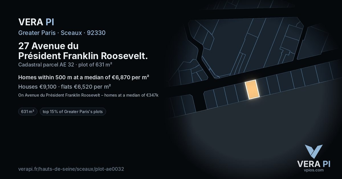 27 Avenue du Président Franklin Roosevelt, Sceaux at night – the plot lit, the parcels around coloured by the prices near them
