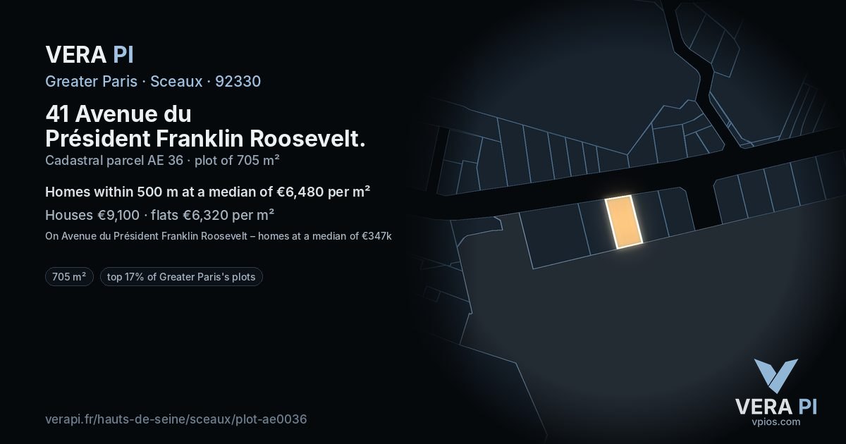 41 Avenue du Président Franklin Roosevelt, Sceaux at night – the plot lit, the parcels around coloured by the prices near them