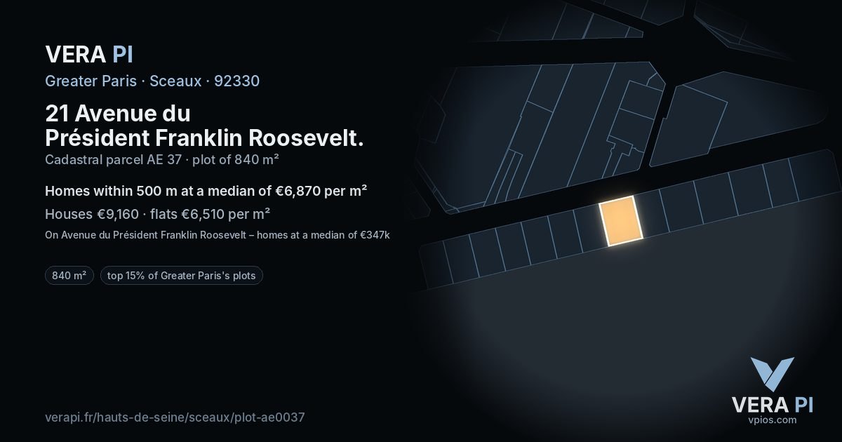 21 Avenue du Président Franklin Roosevelt, Sceaux at night – the plot lit, the parcels around coloured by the prices near them