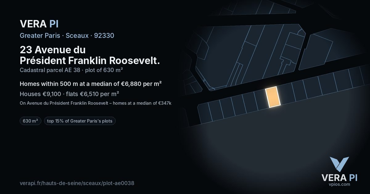 23 Avenue du Président Franklin Roosevelt, Sceaux at night – the plot lit, the parcels around coloured by the prices near them