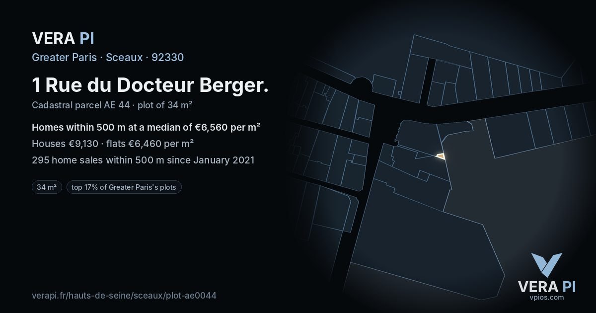 1 Rue du Docteur Berger, Sceaux at night – the plot lit, the parcels around coloured by the prices near them