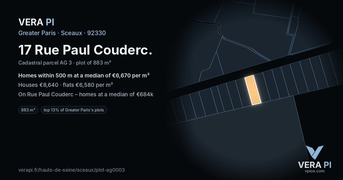 17 Rue Paul Couderc, Sceaux at night – the plot lit, the parcels around coloured by the prices near them