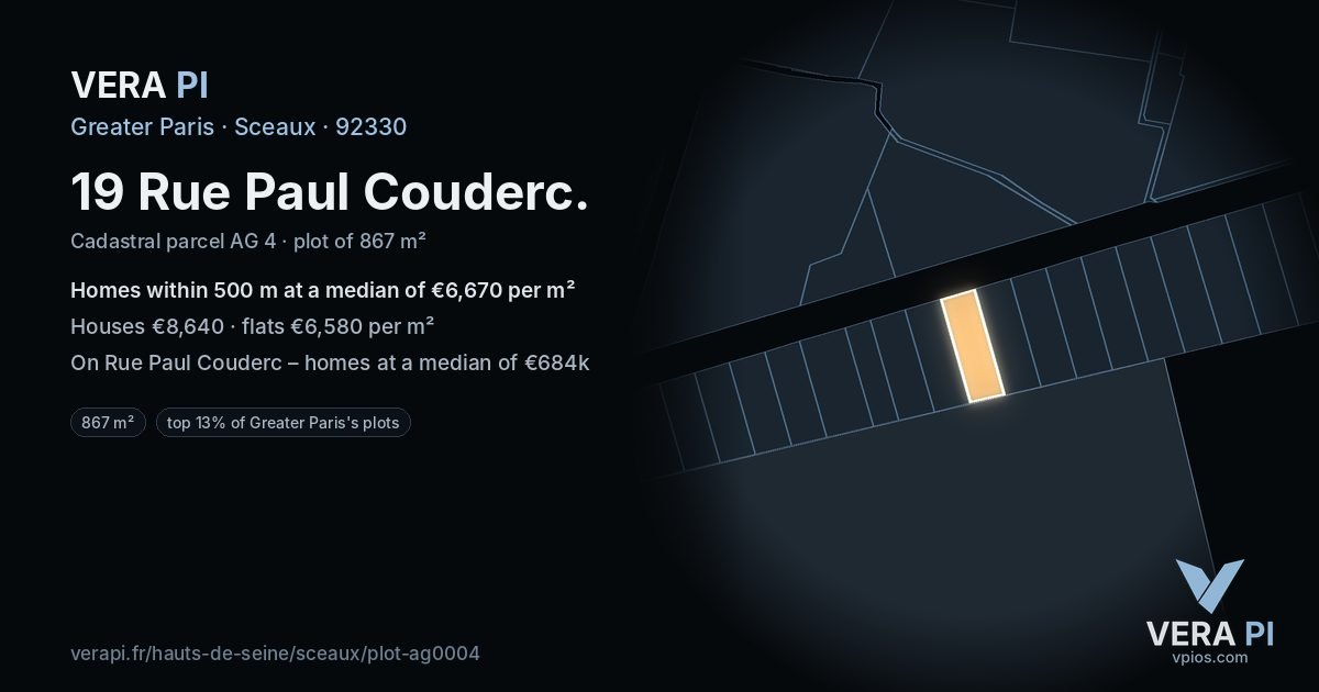 19 Rue Paul Couderc, Sceaux at night – the plot lit, the parcels around coloured by the prices near them