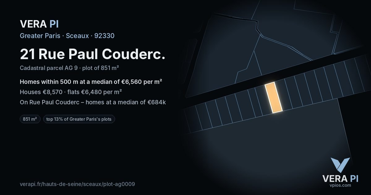 21 Rue Paul Couderc, Sceaux at night – the plot lit, the parcels around coloured by the prices near them